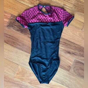Woman’s Black and Burgundy Mesh Leotard